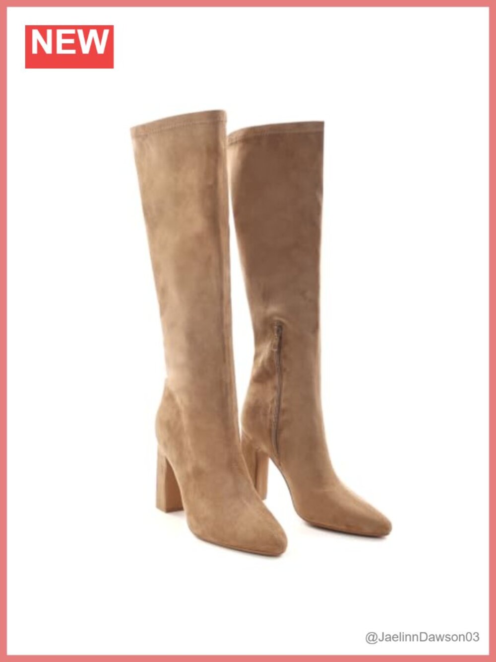 Knee High Boots Faux Suede Block Heel Pointed Toe Stretch Fit